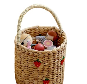 Panier en jacinthe d'eau brodé de champignons, tissé, décoratif, organisateur de rangement, sac fourre-tout avec poignée, décoration mignonne pour chambre d'enfant - Product Image 2