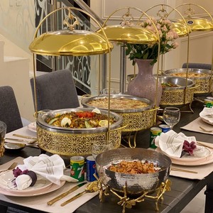 Elegant <b>Buffet</b> Food Warmer Gold Plated <b>Chafing</b> <b>Dish</b> Stainless Steel Serving <b>Set</b> with Lid for Catering Hotel Restaurant Home Use - Product Image 1
