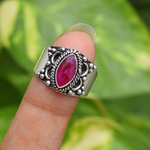 Bague en rubis rose, pierre précieuse non chauffée, sertie en clos, taille marquise, bijoux fins pour mariage, fiançailles, cadeau - Product Image 1