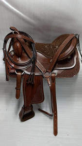 La silla de montar a caballo marrón oscuro Western Pleasure Trail de cuero genuino hecha a mano más vendida disponible a granel a precio al por mayor - Product Image 4