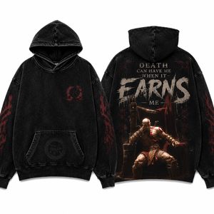 Sudadera con Capucha Unisex Sinewy Sports Kratos Death Earns Me, de Mezclilla y Algodón, con Estampado 3D, Personaje Bordado, Pedrería y Bolsillos para Invierno - Product Image 4