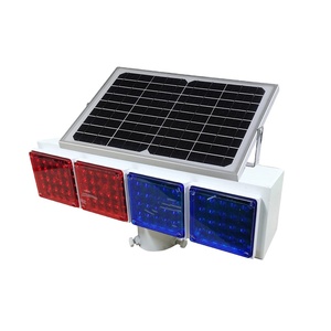 Feux de signalisation de sécurité à LED rouge et bleu à forte luminosité, alimentés par énergie solaire, clignotants, pour barrière de circulation, avec lumière d'avertissement nocturne intégrée - Product Image 1