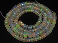 Opale d'Éthiopie naturelle multicolore à reflets vifs, perles rondes facettées faites à la main, brin de 8 pouces, environ 4-6 mm, tiers