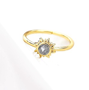 Natural Black Rutile 6 MM Gemstone Sunburst <b>Rings</b> - Gold Plated <b>Adjustable</b> <b>Ring</b> for Women Jewelry - Product Image 1