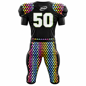 Uniforme de football américain personnalisé pour hommes, maillot noir sublimé avec pantalon rembourré intégré, numéro personnalisé, kit d'équipe de gridiron - Product Image 2