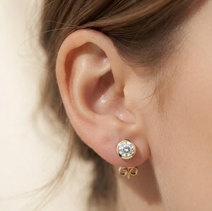 Boucles d'oreilles clous en or massif 9K 10K 14K 18K avec diamant de laboratoire rond serti clos, style minimaliste, solitaire de mariée, bijoux unisexe - Product Image 5