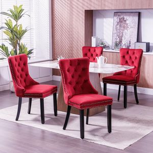 Sedia da pranzo contemporanea in velluto imbottito con gambe in legno massello e finiture con borchie - Design classico trapuntato - Product Image 3