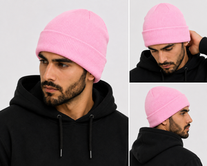 Bonnet en tricot rose unisexe 100% acrylique, couleur unie, style décontracté, chaud pour l'hiver, taille adulte 56-58 cm - Product Image 4