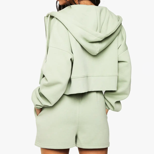 Vintage Women's Oversized Hooded 2 Piece Loose Sport Shorts Set <b>Polyester</b>/Cotton Fleece Eco-Friendly Women Hoodie & Shorts Sets - Product Image 2