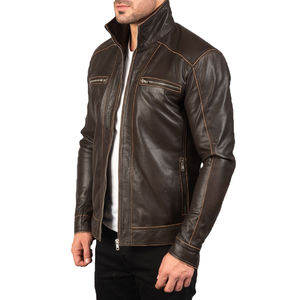 Veste de moto en cuir marron pour homme, veste en cuir véritable style Cafe Racer, coupe slim, veste en cuir vintage pour motard - Product Image 2