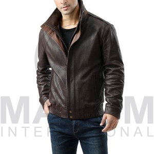 SALVA <b>LEATHER</b> Men's <b>Brown</b> Genuine <b>Leather</b> Moto Biker Style Stand Collar Zipper Closure Eco-Friendly Waterproof Breathable <b>Jacket</b> - Product Image 6
