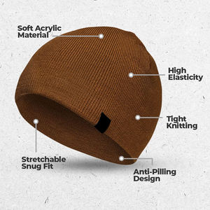 RISING GROW <b>Brown</b> Acrylic <b>Beanie</b> Hat 8.5 Inch Unisex Solid Color Casual Winter Cap Adult Knitted Warm Headwear Button - Product Image 4