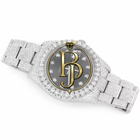 Jam Tangan Pria Briva BJ003 Semi Iced Out 24 CT Round Brilliant Cut Moissanite Mewah dari Baja Tahan Karat untuk Pesta