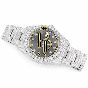 Briva BJ003 Semi <b>Iced</b> <b>Out</b> 24 CT Round Brilliant Cut Moissanite Luxury Stainless Steel <b>Watch</b> for Men Party Wear - Product Image 2