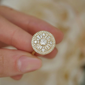 14K Yellow Gold Round Art Deco Lab Grown Diamond <b>Statement</b> <b>Ring</b> - Product Image 5