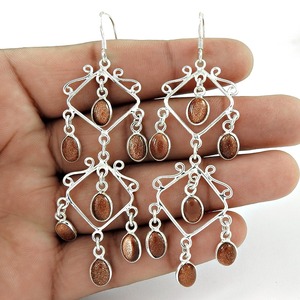 Pendientes Bohemios de Piedra Solar Marrón con Diseño de Moda, Hechos de Plata de Ley 925, Pendientes Colgantes Perfectos para Mujeres y Niñas - Product Image 2