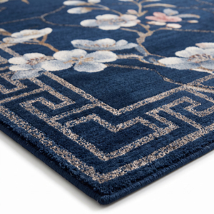 Tapis en laine bleu marine à motif floral botanique, motif de branche fleurie, tapis tufté à la main, antidérapant, écologique, luxe, salon, hôtel - Product Image 6