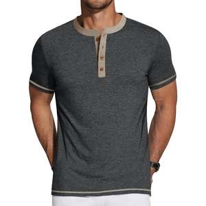 เสื้อยืดเฮนลีย์แขนสั้นสีเทาเข้มสำหรับผู้ชายจาก Splendid Apparel แต่งขอบตัดกัน ทรงปกติ ผ้าฝ้ายถัก สวมใส่สบาย ระบายอากาศได้ดี น้ำหนัก 300 กรัม - Product Image 4