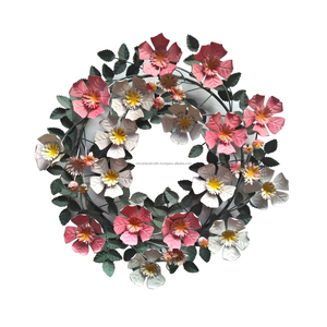 Corona de hierro forjado con diseño de flores y hojas multicolor, decoración de fiesta, estilo, boda, hogar, puerta principal - Product Image 3