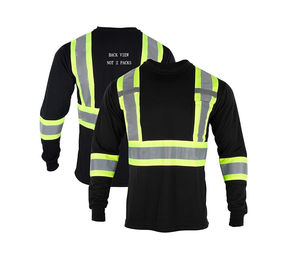 Chemise de sécurité à manches longues en polyester anti-déchirure haute visibilité ANSI Classe 1, vêtements de travail réfléchissants, t-shirt noir et jaune pour les équipes routières - Product Image 1
