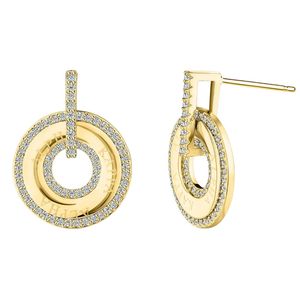 Boucles d'oreilles pendantes en cristal doré avec un design géométrique double cercle, bijoux élégants pour femmes, tendance et scintillants - Product Image 1