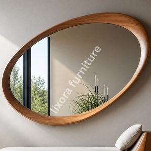 Oval Wooden Wall Mirror Minimalist Design Decorative <b>Framed</b> Mirror for Home Interior - Product Image 3