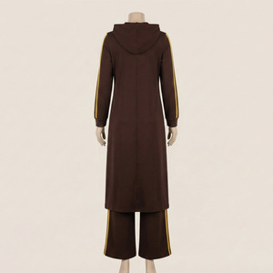 REDDITO Chaqueta de Forro Polar con Capucha para Mujer, Manga Larga, Largo hasta la Rodilla, con Franja Lateral, Corte Regular, Conjunto Modesto Islámico de Punto para Otoño - Product Image 2