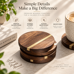 ชุดจานรองแก้วไม้มะม่วง 3 ชิ้น พร้อมลายทองเหลือง สำหรับถ้วยชา กาแฟ |   แผ่นรองแก้วทรงกลมสำหรับโต๊ะอาหาร ของตกแต่งบ้านและของขวัญ - Product Image 4