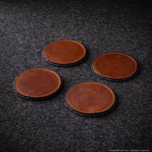 Genuine Leather Coasters Factory Direct Wholesale Round Coffee Tea Holder Mats Premium <b>Table</b> <b>Protector</b> LC-0018 - Product Image 2