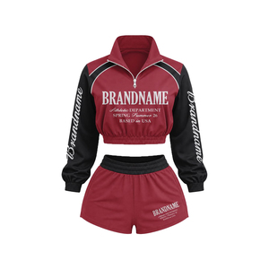 Design Your Own Women Cropped Track <b>Jacket</b> & Shorts Set Half-Zip Full Sleeve Spring Athletic Wear Quick Dry Polyester Sportswear - Product Image 3