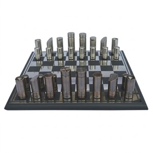 Custom Metal <b>Chess</b> Board Game <b>Set</b> | Decorative Tabletop Knick Knack Accent Piece | Premium Indoor Strategy Game Decor for Kids - Product Image 1