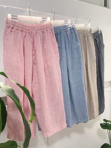 [BFM_Zena crew] Pantalon à jambes larges 100 % lin pour femme, taille élastique - Product Image 6