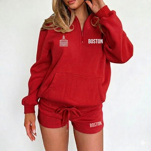 Ensemble short 2 pièces pour femme, demi-zip, longueur intégrale, décontracté, moderne, athleisure, quotidien, 100% coton, polaire, imperméable, écologique - Product Image 5