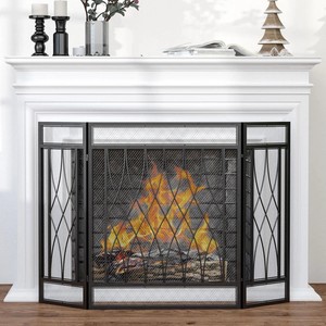 Protector de Chimenea Metálico con Pantalla de Arco, Plegable de Tres Paneles, Malla Fina, Resistente al Calor, Protector de Hogar Independiente - Product Image 3