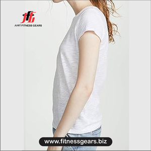 Camiseta de Manga Corta con Cuello Redondo Blanca para Mujer Just Fitness Gears, Corte Regular, Color Sólido, Transpirable, de Algodón Tejido, Informal - Product Image 2
