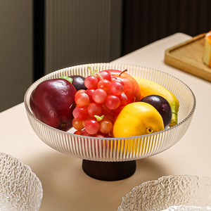 Bol à fruits en verre nordique avec base en bois, plat à bonbons de luxe pour la décoration de la table basse du salon - Product Image 4