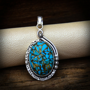 Blue Copper Turquoise Pendant 925 Sterling <b>Silver</b> Handmade Gemstone Jewelry Gift for Her - Product Image 2