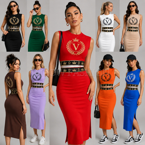 Lot de vêtements du Bangladesh : Ensemble coordonné 2 pièces pour femme, robe moulante et jupe courte en maille côtelée, liquidation d'usine, lot en gros OEM - Product Image 6