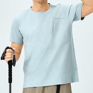 Low MOQ Logo Printing O-neck Plain Summer Men <b>Tshirt</b> with Zipper Pocket - Product Image 3