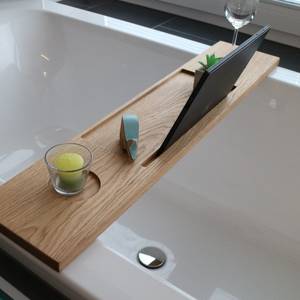 Plateau de rangement rectangulaire en bois avec découpes pour tablette, verre à vin, bougie – Design minimaliste, multifonctionnel, compatible lave-vaisselle, pour la cuisine - Product Image 5