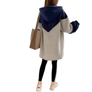 Nouvelle arrivée grande taille femmes longue veste d'hiver 100% coton imprimé couleur bloquant sweat à capuche mince Style tricoté avant - Product Image 3