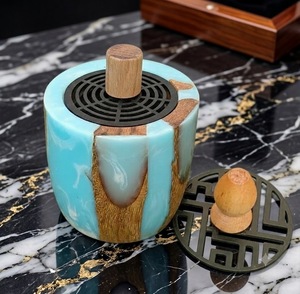 Quemador de Incienso Verde con Tapa de Madera y Tallado de Sándalo, Difusor de Aromaterapia Religiosa 100% Natural para Decoración del Hogar - Product Image 5