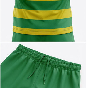 Custom Sublimated <b>Soccer</b> Jersey Set Men's Green Yellow Striped V-Neck Short Sleeve Moisture Wicking Uniforms Adult Size - Product Image 5