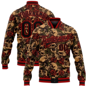 Veste Bomber 3D personnalisée en gros, motif crâne rose noir, style universitaire à boutons-pression - Product Image 1