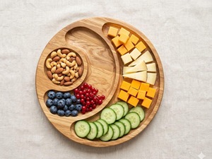 Plateau rond en bois unique, idéal pour la présentation de salades, de fruits secs et pour la présentation de plats de style café. - Product Image 6
