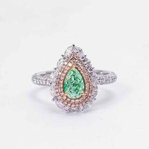 Anillo de Compromiso de Oro Blanco de 14K en Dos Tonos para Mujer, Diamante Cultivado en Laboratorio de 1.00CT, Corte Pera, Verde Muy Claro, SI1, Engaste Pavé, Certificado IGI - Product Image 1