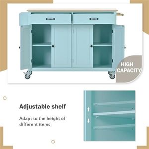 Armadio a 4 porte con piano in legno massello da cucina a isola 2 cassetti 2 ruote di bloccaggio ripiani regolabili. Include portasciugamani per spezie menta - Product Image 5