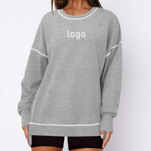 Sudadera de Cuello Redondo para Mujer, en Oferta, con Costuras en Contraste, Gris y Rosa, Talla Grande, Manga Larga, Estilo Casual, Personalizable, de Algodón - Product Image 4