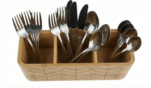 Caja de madera para cubiertos con compartimentos inteligentes, organizador de utensilios de cocina, bandejas para cubiertos, para el hogar y la cocina, de la India. - Product Image 2