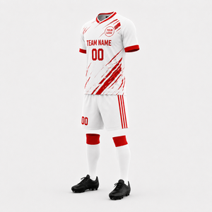 ชุดเสื้อฟุตบอลแบบซับลิเมชั่นสั่งทำพิเศษ สีขาวแดง คอวี ระบายอากาศได้ดี ผลิตจากโพลีเอสเตอร์ สำหรับทีม  ทุกฤดูกาล ไซส์ผู้ใหญ่ - Product Image 3